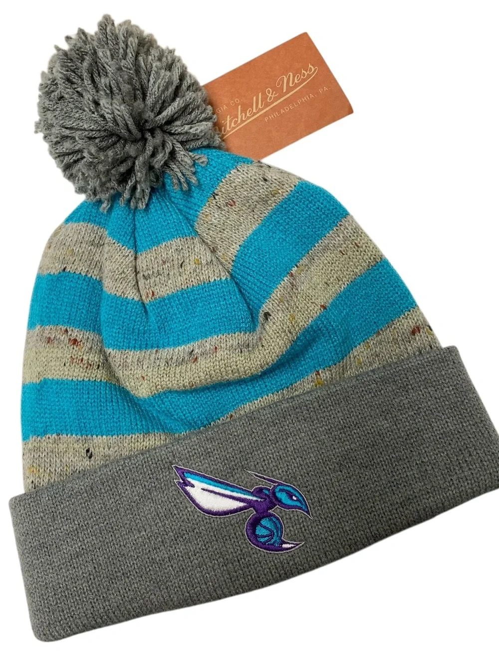 Mitchell &‎ Ness NBA Charlotte Hornets Winter Hat Beanie Striped Pom Adult OSFM